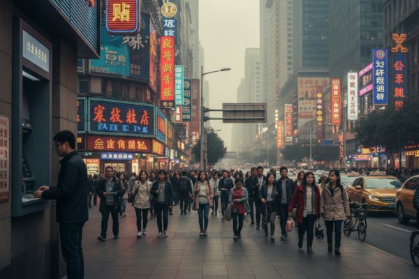 Persoon pint bij een geldautomaat in China