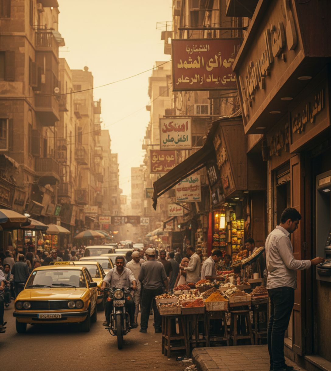 Persoon pint bij een geldautomaat in Egypte