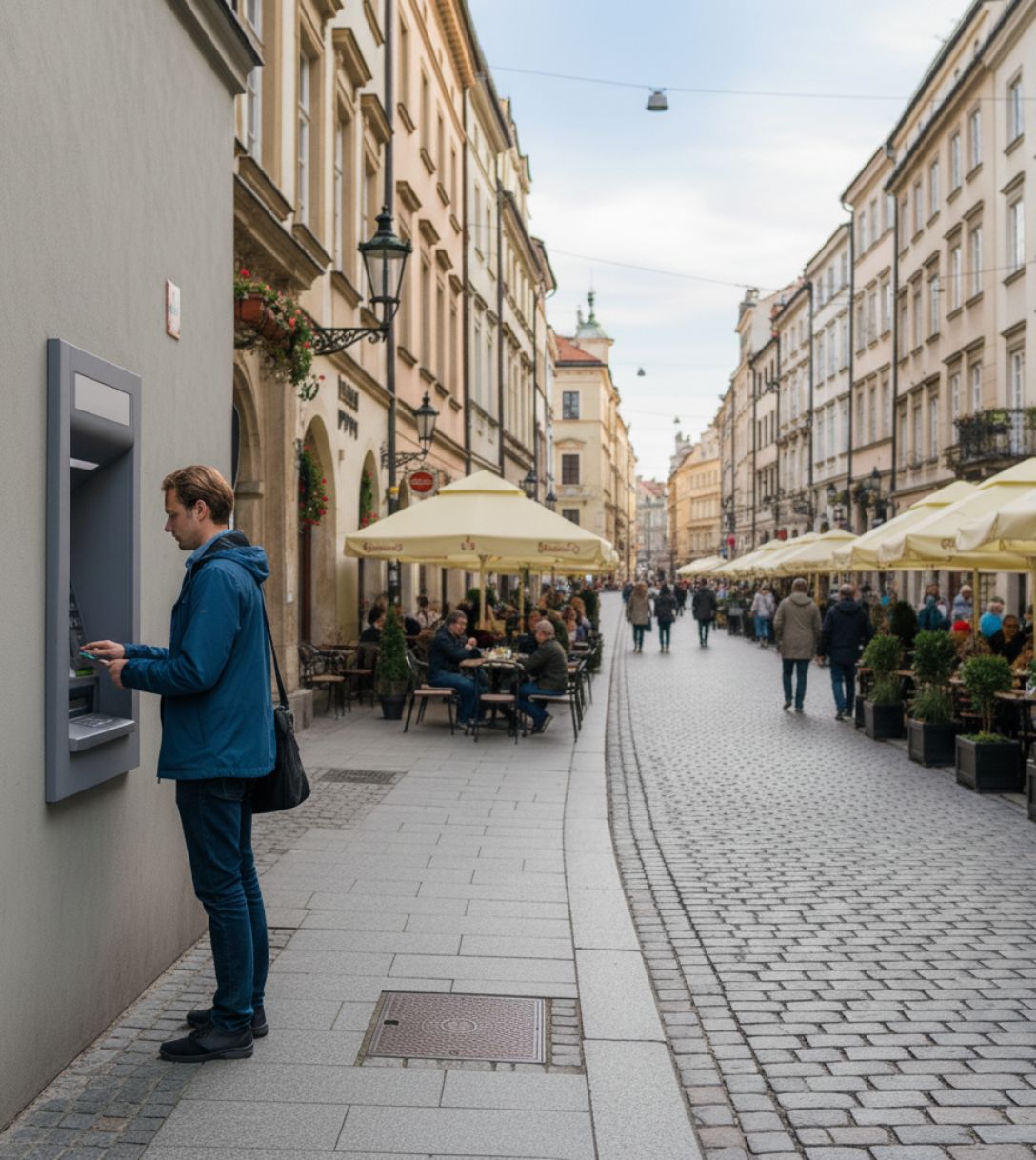 Pinnen bij een geldautomaat in Polen