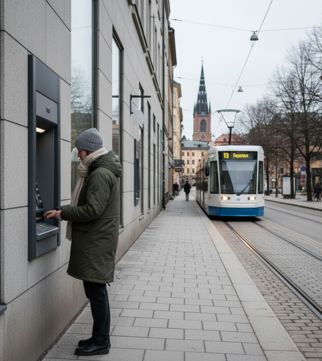 Pinnen in Zweden bij een geldautomaat