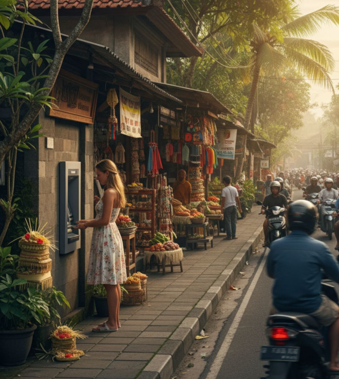 Pinnen bij een geldautomaat in Indonesië