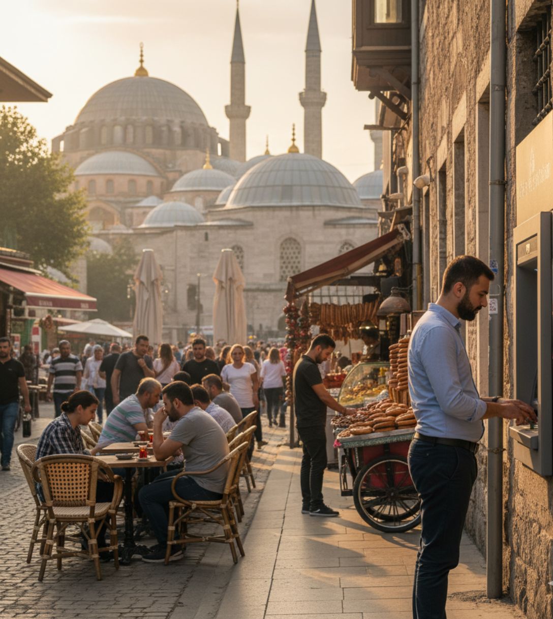 Pinnen in Turkije bij een geldautomaat
