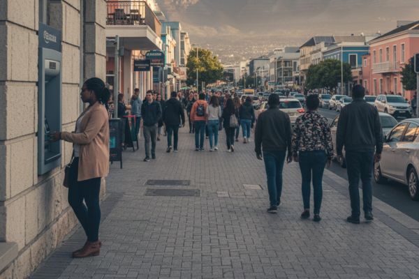 Pinnen bij een geldautomaat in Zuid-Afrika