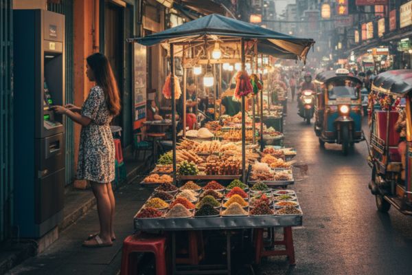 Pinnen in Thailand op straat