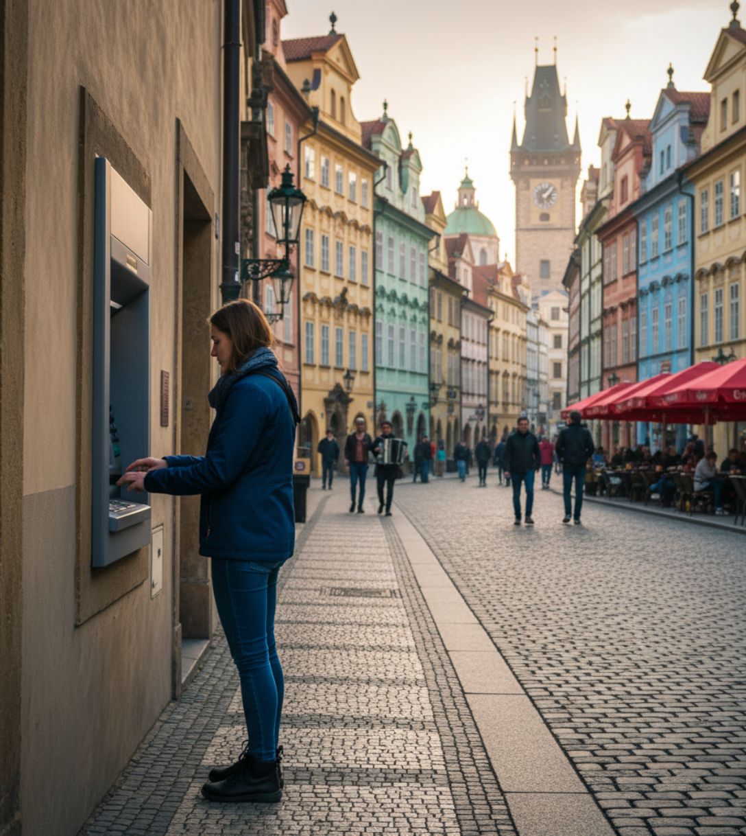 Pinnen bij een geldautomaat in Tsjechië
