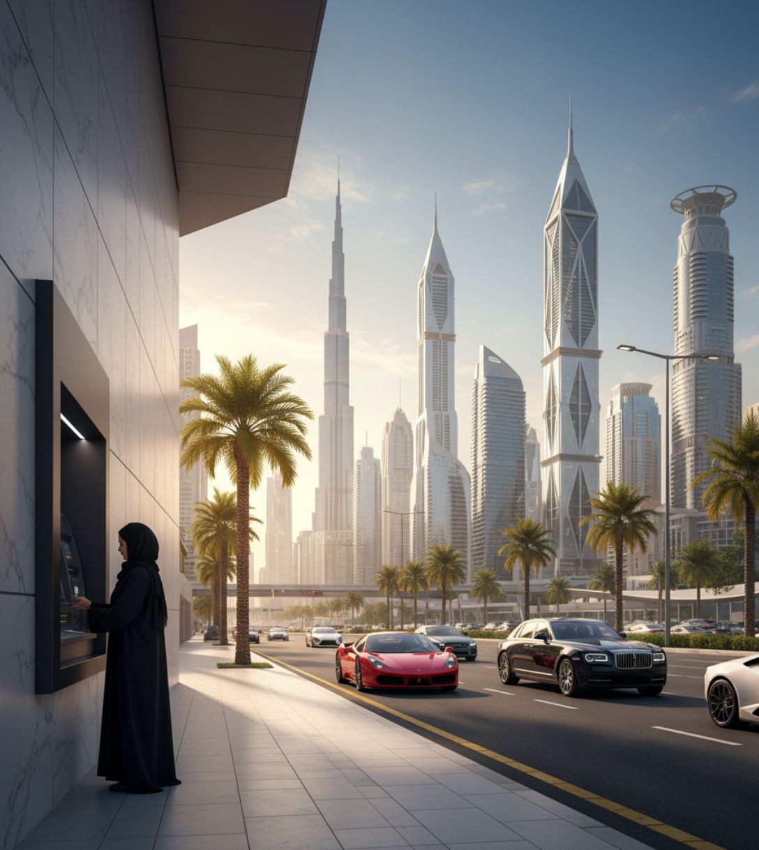 Pinnen bij een geldautomaat in Dubai