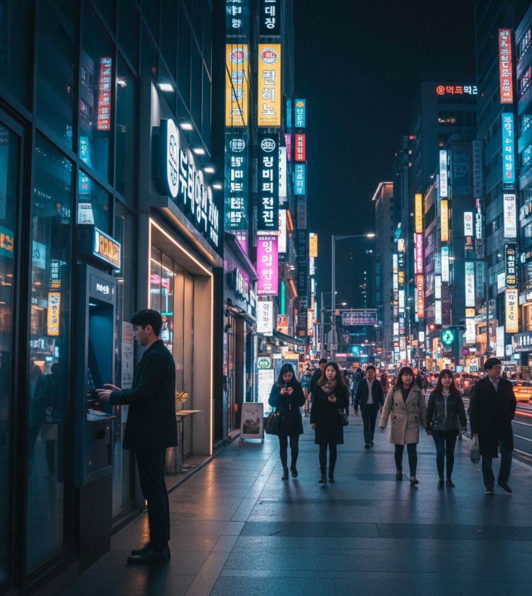 Pinnen bij een geldautomaat in Zuid-Korea