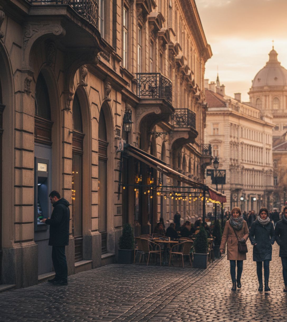Pinnen bij een geldautomaat in Roemenië
