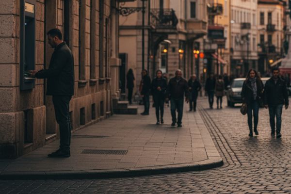 Persoon pint bij een geldautomaat in Macedonië