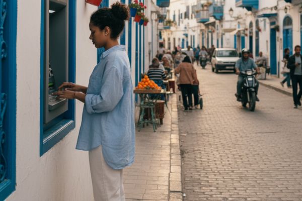 Pinnen bij een geldautomaat in Tunesië