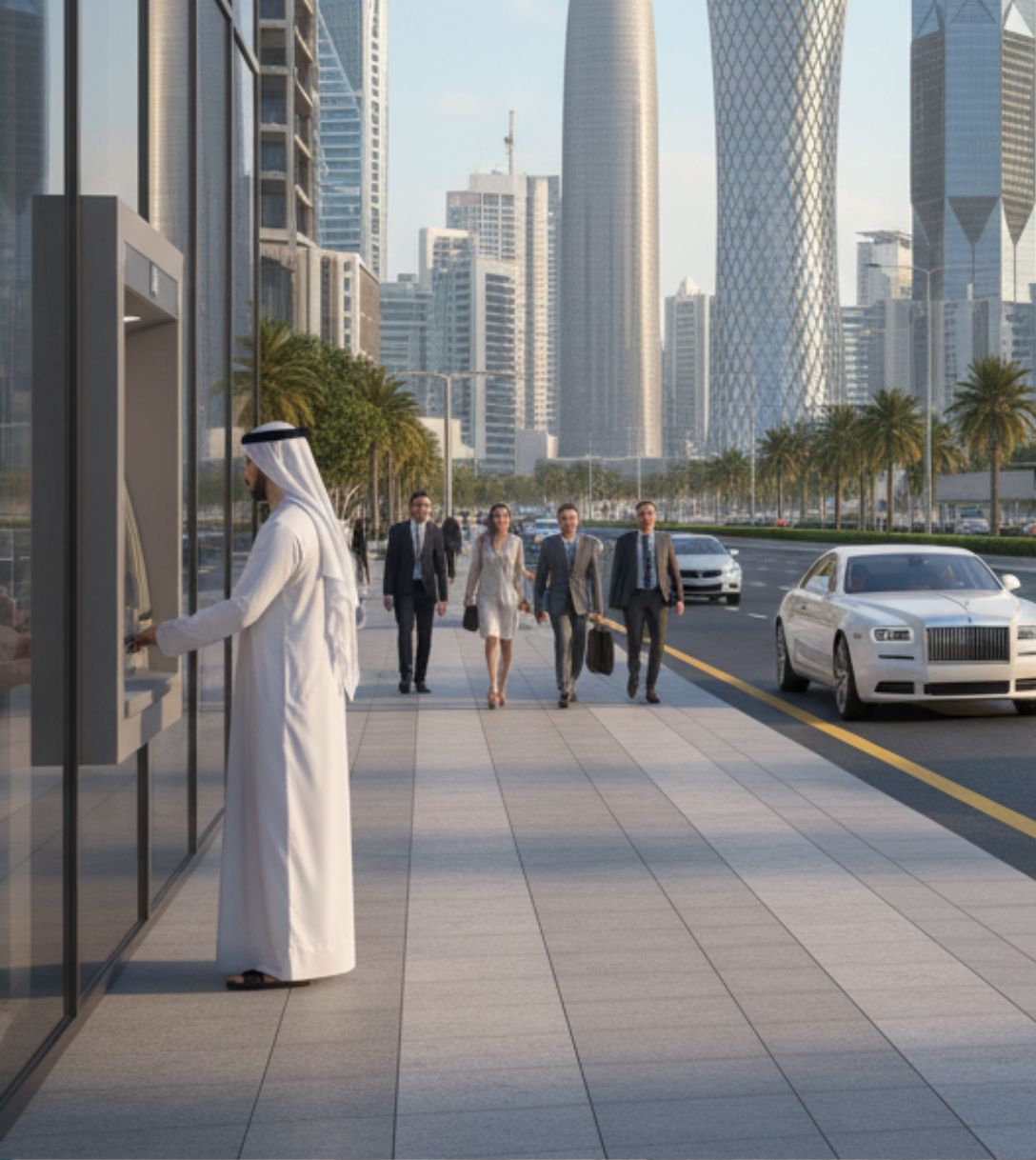 Pinnen bij een geldautomaat in Qatar