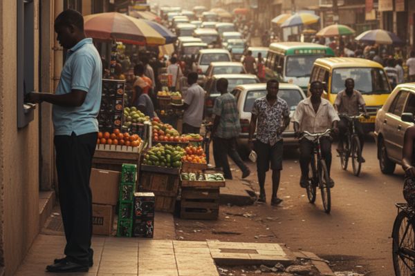 Persoon pint bij een geldautomaat in Kenia