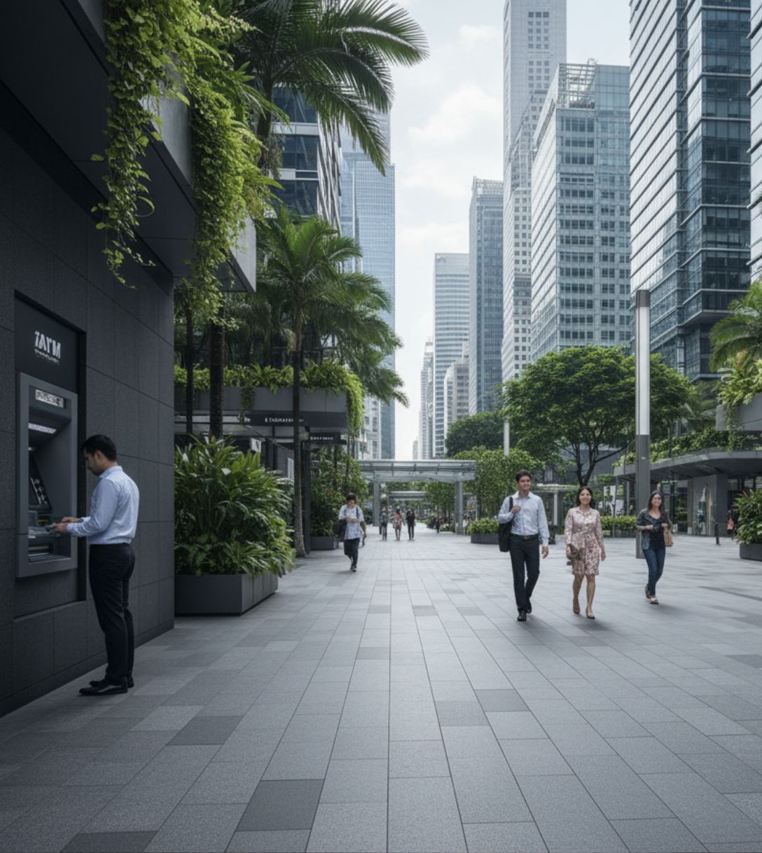 Pinnen bij een geldautomaat in Singapore