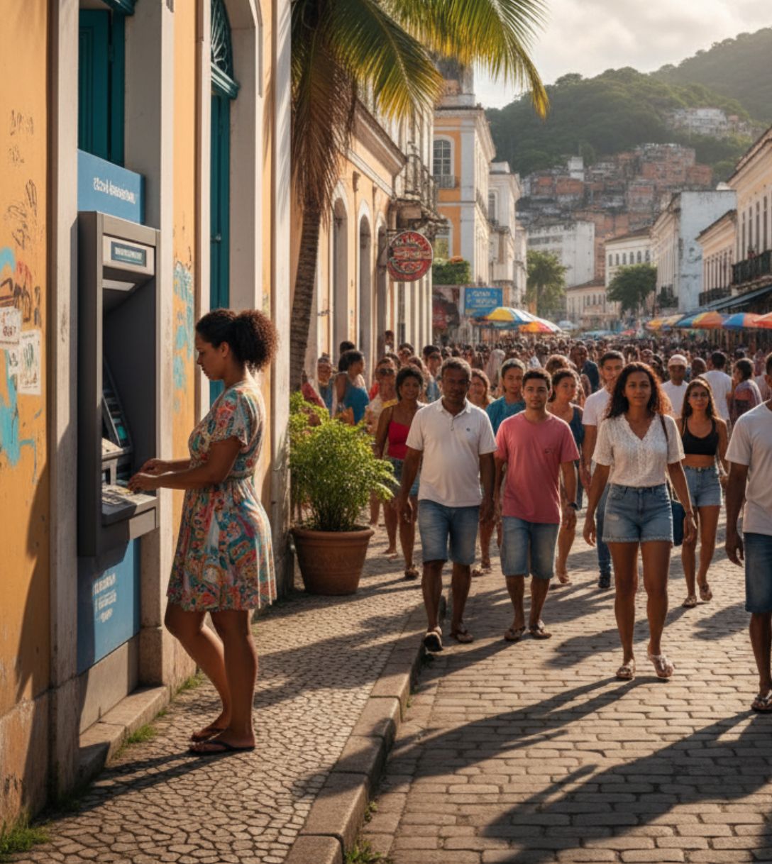 Pinnen bij een geldautomaat in Brazilië