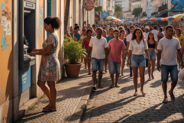 Pinnen bij een geldautomaat in Brazilië