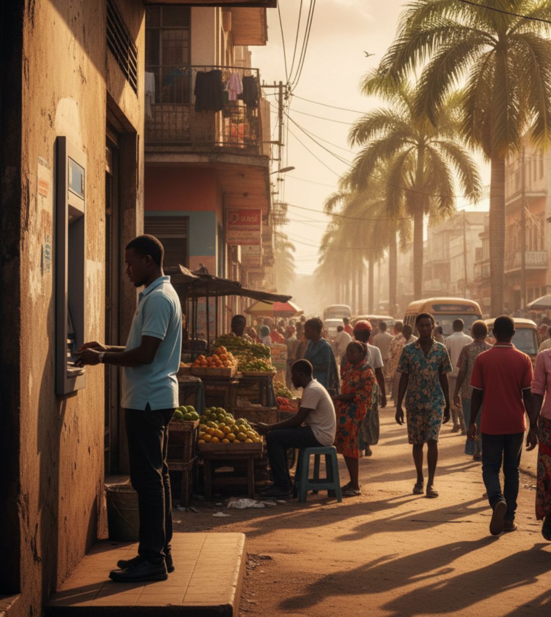 Reiziger pint bij een geldautomaat in Tanzania