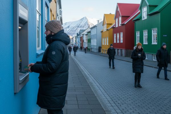 Pinnen bij een automaat in IJsland