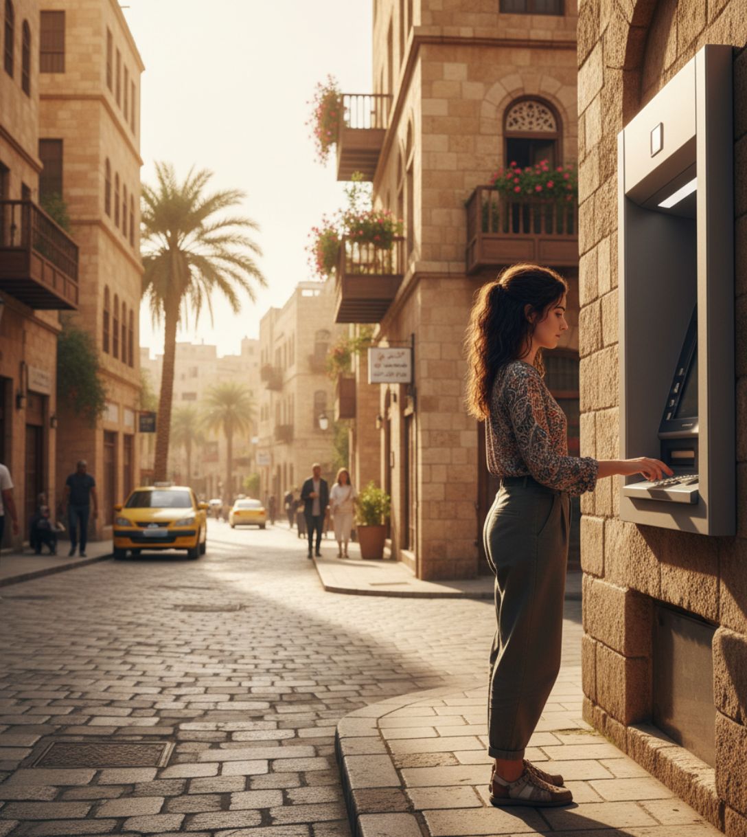 Pinnen in Jordanië bij een geldautomaat