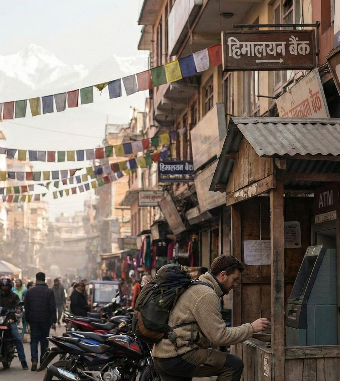 Pinnen bij een geldautomaat in Nepal