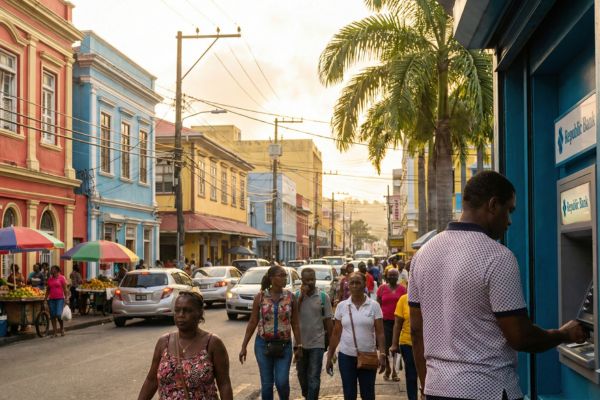 Geld opnemen bij een pinautomaat in Trinidad en Tobago