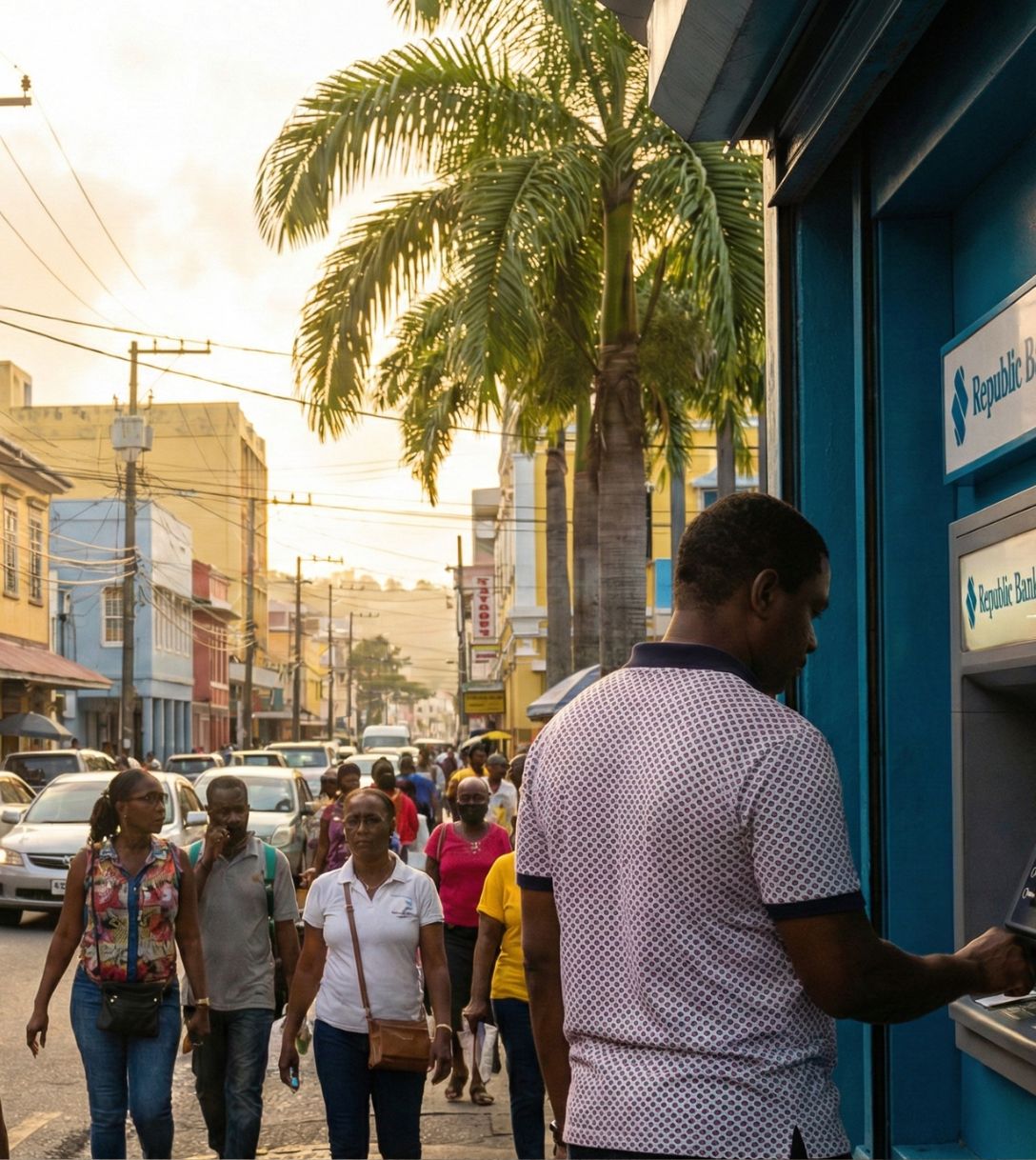Geld opnemen bij een pinautomaat in Trinidad en Tobago