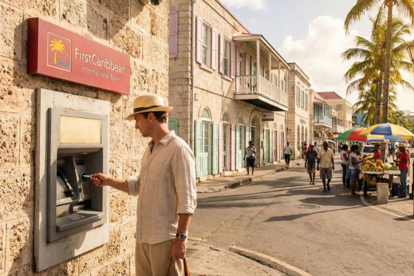 Pinnen bij een geldautomaat in Barbados