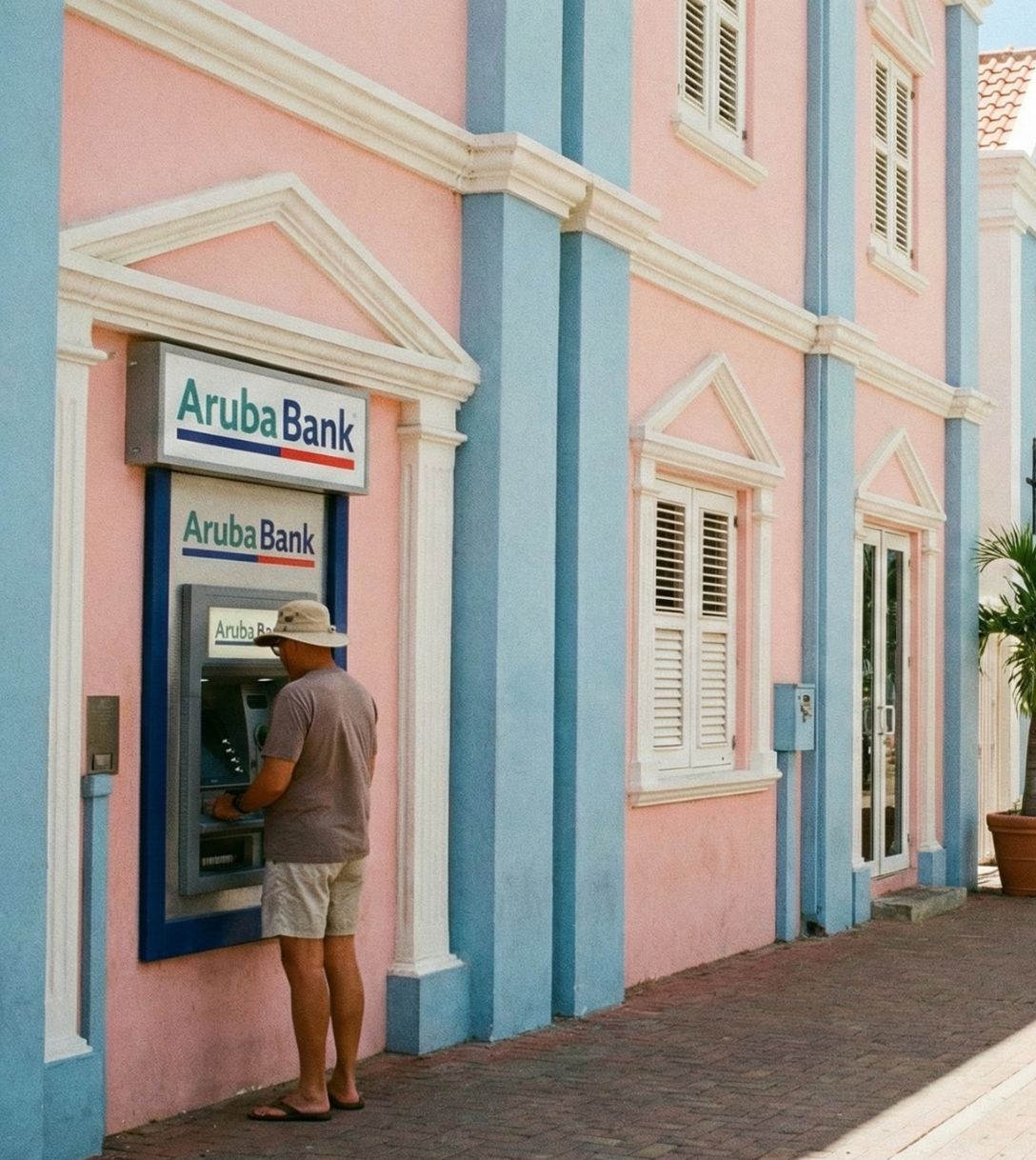 Geld opnemen bij een pinautomaat in Aruba