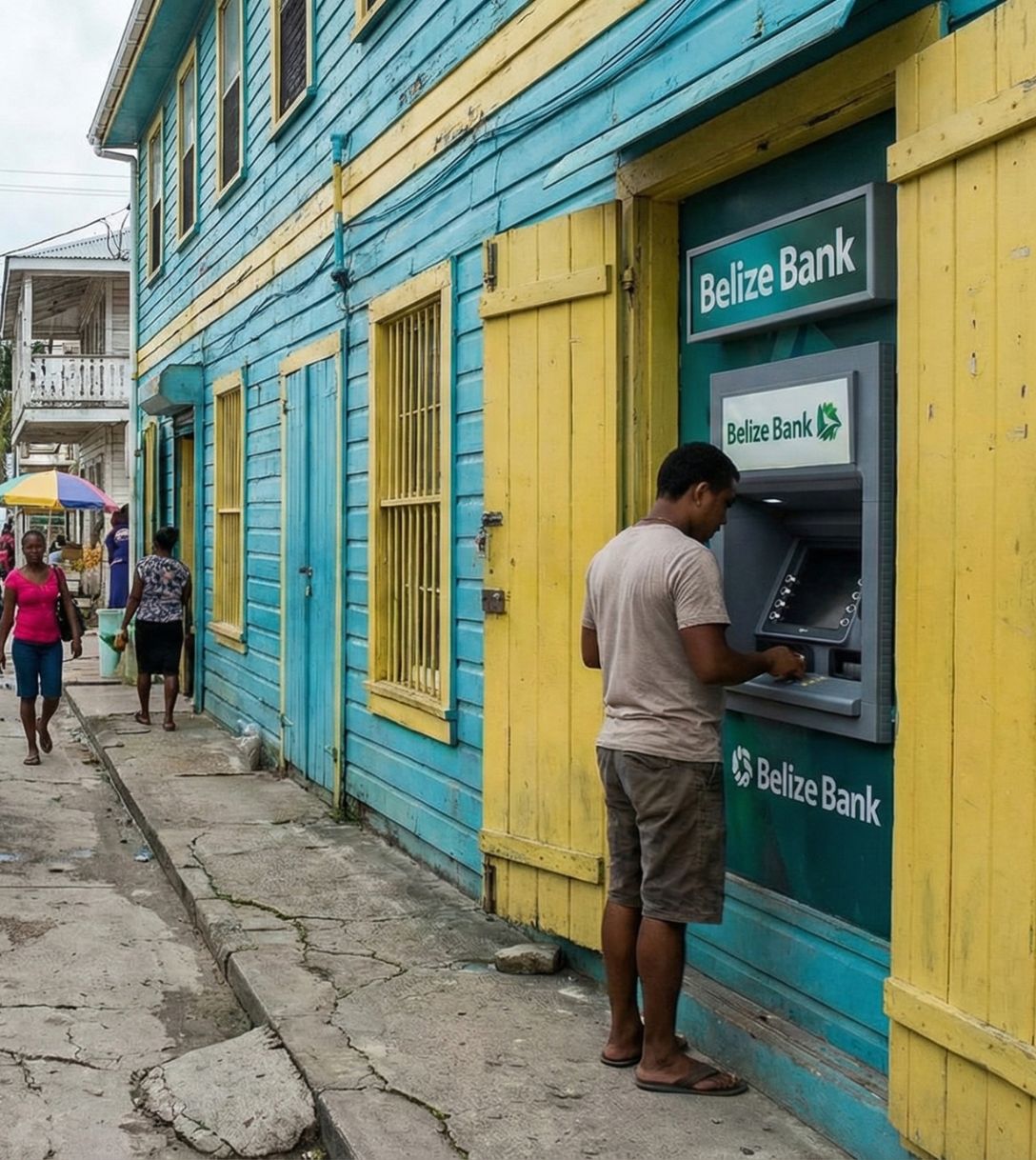 Pinnen bij een geldautomaat in Belize