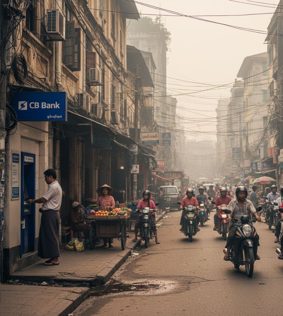 Geld en pinautomaat in Myanmar