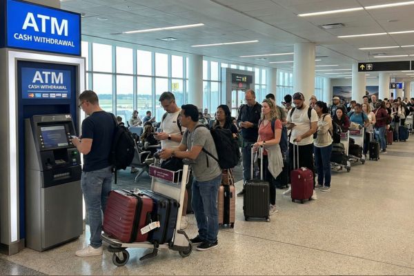 Pinnen bij een geldautomaat